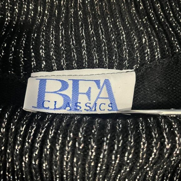 Vintage BFA Classics Metallic Shimmery Silver & Black Turtle Neck Sweater Size M - Picture 3 of 8